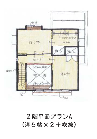 2階平面プランA(洋6帖 × 2 + 吹抜)