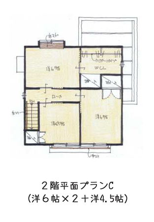 2階平面プランC(洋6帖 × 2 + 洋4.5帖)